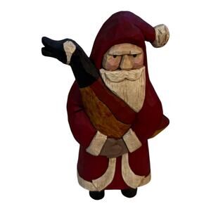 Vintage Wooden Handcrafted Santa with Goose 7" Tall